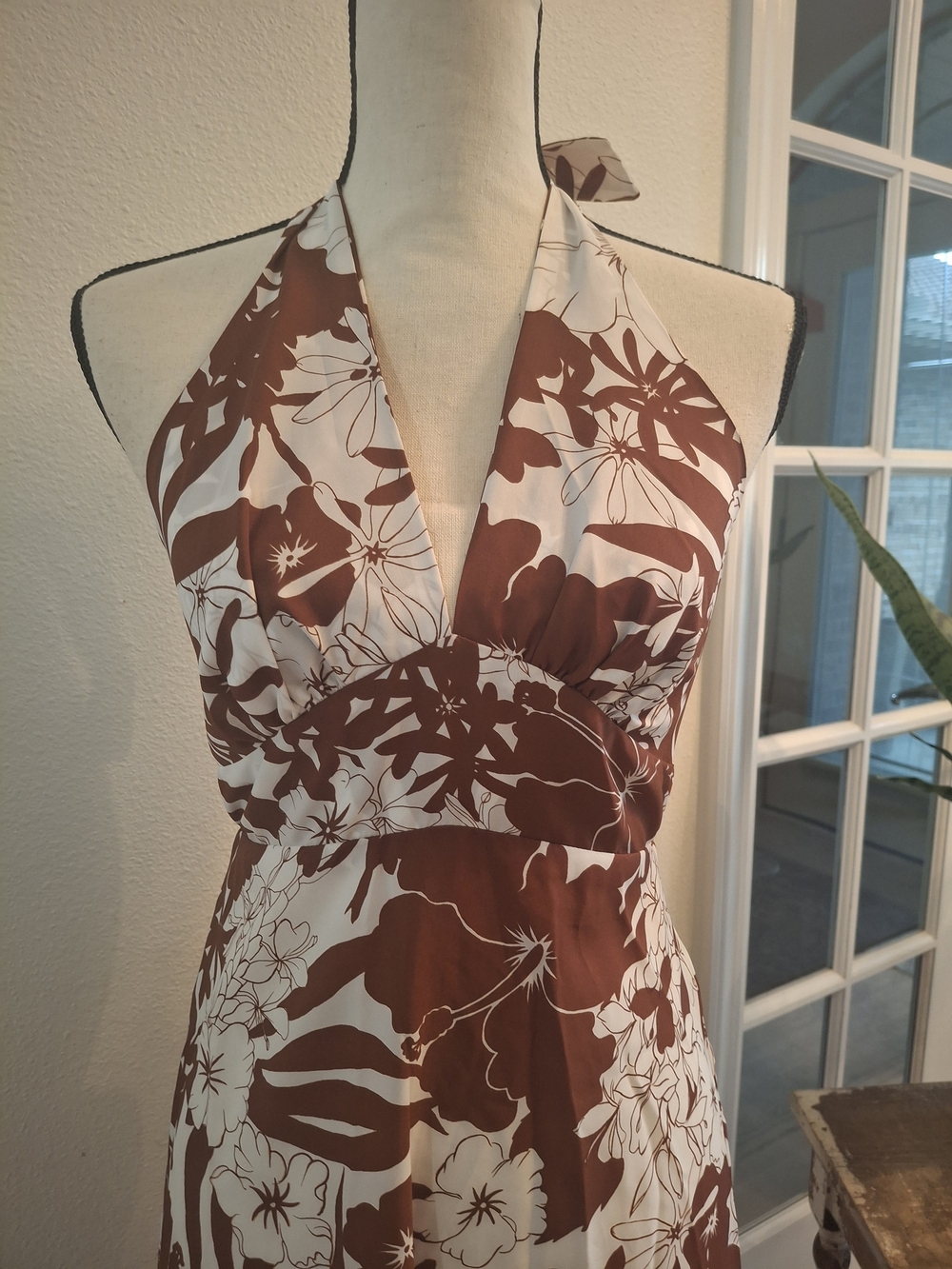 Vintage 70's Pomare Halter Floral Maxi Dress in Brown & White - Picture 2 of 5